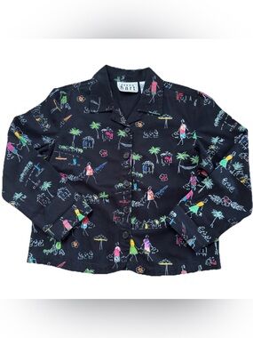 Vintage 90s Y2K Keren Hart Women Colorful People Button Up Jacket XL Embroidered